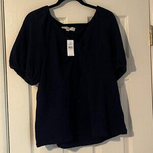 NWT LOFT Dark Blue Puff-Sleeve Top